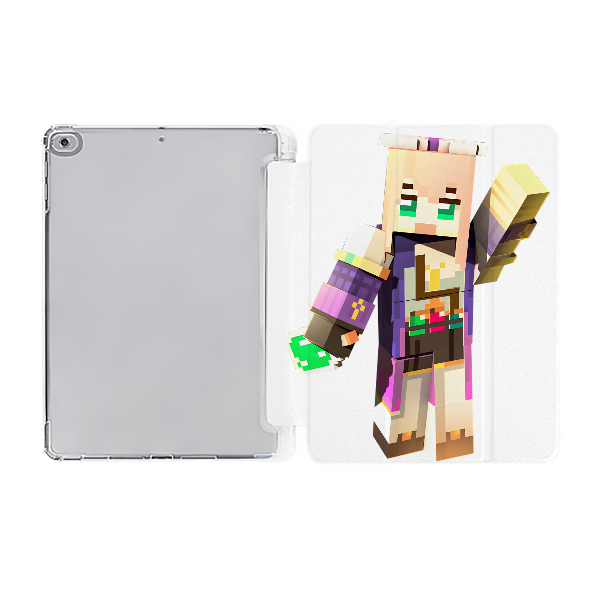 （画像用） マインクラフト ブロックの世界 Minecraft MC Block world IPad ケース ペン収納付き 三つ折りスタンド PUレザー×シリコン 対応機種9.5/10.5/10.9インチ